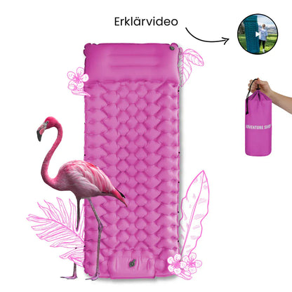 Luxeraum.de Sleeping Pads Pink Ultraleichte Isomatte selbstaufblasbar mit integrierter Pumpe – Camping Luftmatratze 8 cm Outdoor Schlafmatte