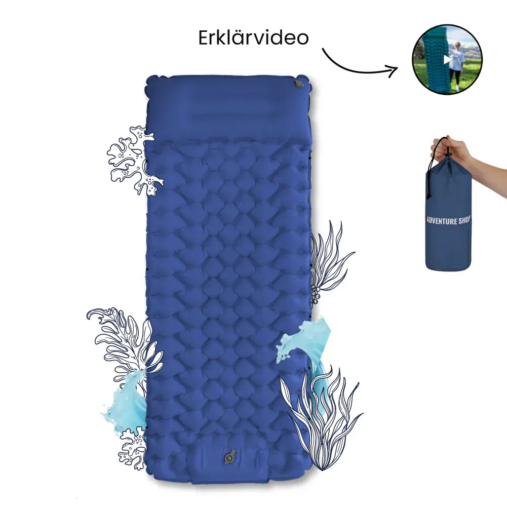 Luxeraum.de Sleeping Pads Dunkelblau Ultraleichte Isomatte selbstaufblasbar mit integrierter Pumpe – Camping Luftmatratze 8 cm Outdoor Schlafmatte