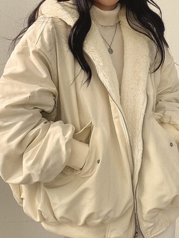 Luxeraum.de Parkas Aprikose / 36 Wendbare Fleecejacke – Fleece – Oversized Schnitt mit Kapuze – Damen