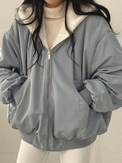 Luxeraum.de Parkas Blau / 36 Wendbare Fleecejacke – Fleece – Oversized Schnitt mit Kapuze – Damen