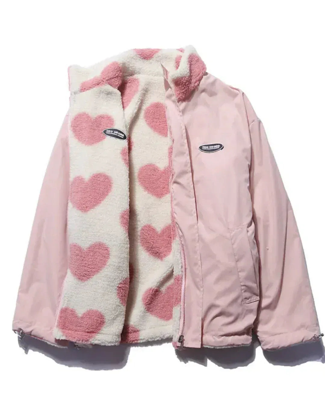 Luxeraum.de Coats & Jackets Rosa / S Wendejacke – Herzmuster - Weiche Fleece-Innenseite – Damen