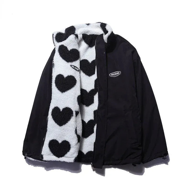 Luxeraum.de Coats & Jackets Schwarz / S Wendejacke – Herzmuster - Weiche Fleece-Innenseite – Damen