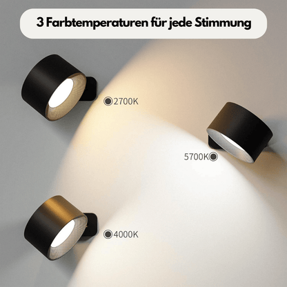 Luxeraum.de Wall Light Fixtures Wiederaufladbare 360° LED Wandlampe - Kabellos - Drehbar - Dimmbar
