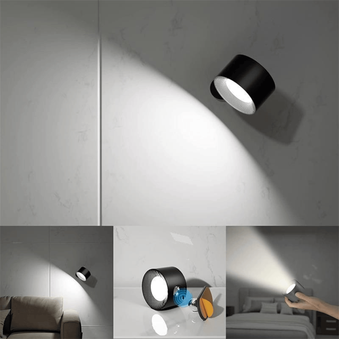 Luxeraum.de Wall Light Fixtures Wiederaufladbare 360° LED Wandlampe - Kabellos - Drehbar - Dimmbar