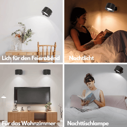 Luxeraum.de Wall Light Fixtures Wiederaufladbare 360° LED Wandlampe - Kabellos - Drehbar - Dimmbar