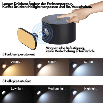 Luxeraum.de Wall Light Fixtures Wiederaufladbare 360° LED Wandlampe - Kabellos - Drehbar - Dimmbar