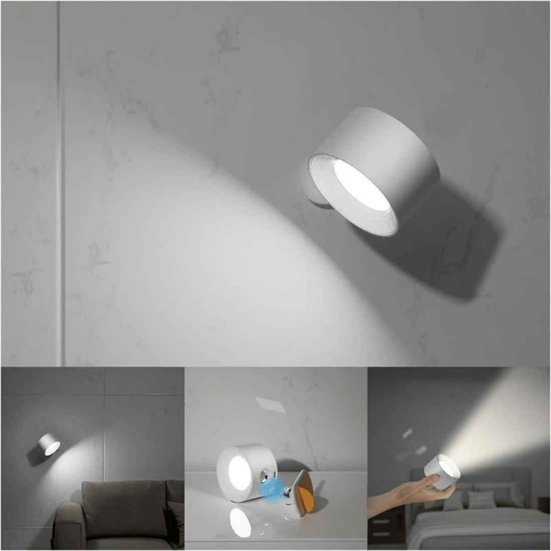 Luxeraum.de Wall Light Fixtures Wiederaufladbare 360° LED Wandlampe - Kabellos - Drehbar - Dimmbar