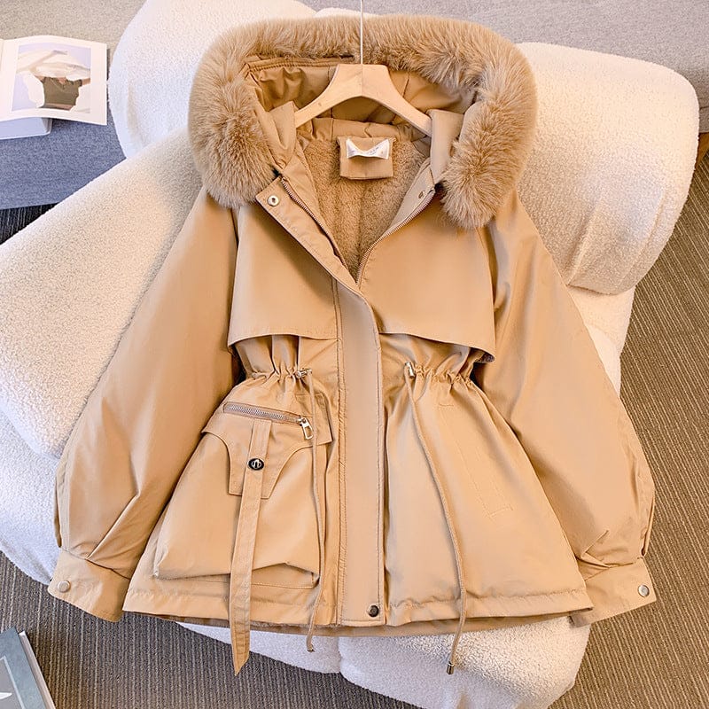 Luxeraum.de Beige / S Winterjacke Damen mit Kapuze und Kunstpelz – warm & elegant