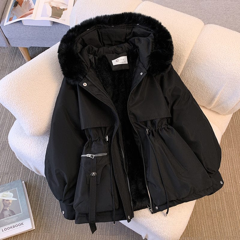 Luxeraum.de Schwarz / S Winterjacke Damen mit Kapuze und Kunstpelz – warm & elegant