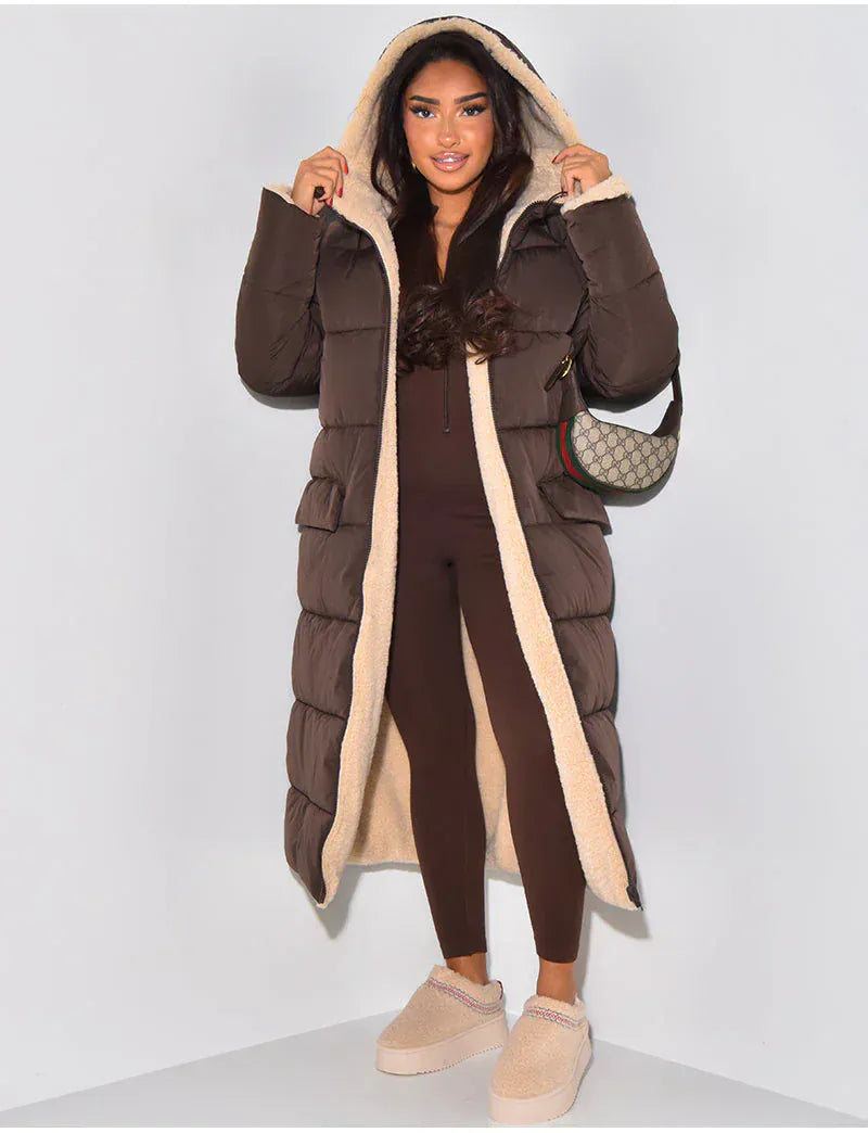 Luxeraum.de Puffer Jackets Braun / S Winterjacke – isolierender Materialmix – Umkehrbares Design mit Kapuze – Damen