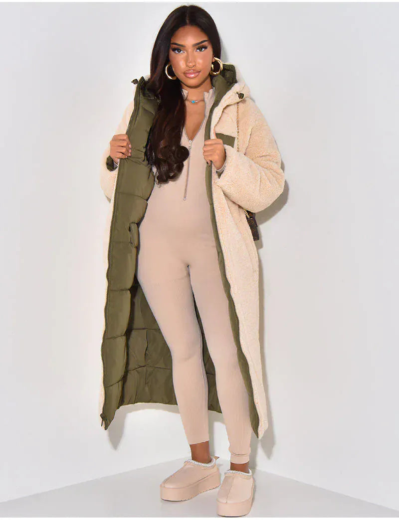 Luxeraum.de Puffer Jackets Winterjacke – isolierender Materialmix – Umkehrbares Design mit Kapuze – Damen