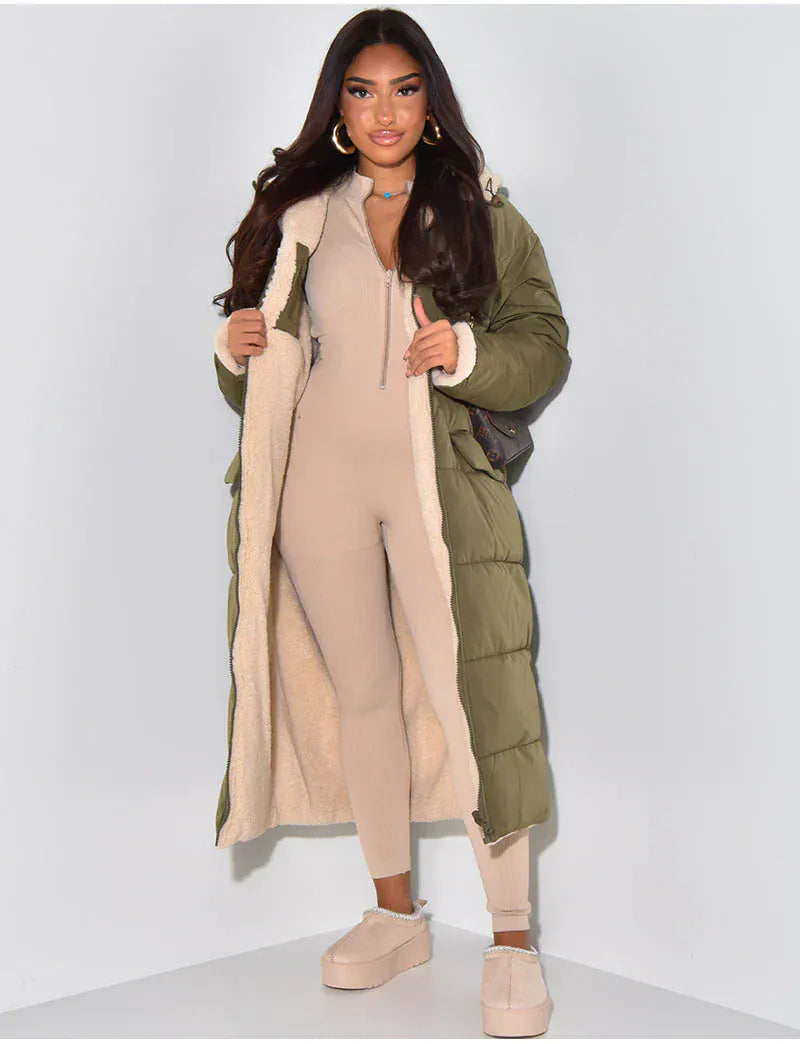 Luxeraum.de Puffer Jackets Grün / S Winterjacke – isolierender Materialmix – Umkehrbares Design mit Kapuze – Damen