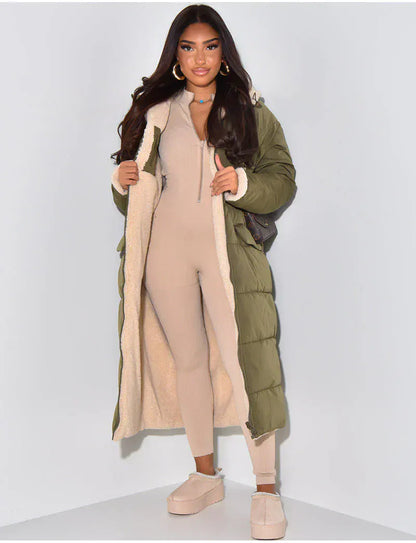 Luxeraum.de Puffer Jackets Grün / S Winterjacke – isolierender Materialmix – Umkehrbares Design mit Kapuze – Damen