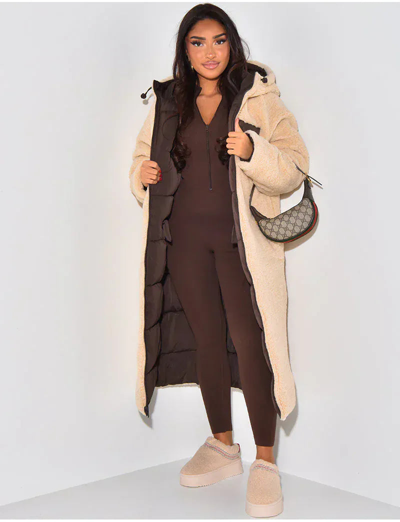Luxeraum.de Puffer Jackets Winterjacke – isolierender Materialmix – Umkehrbares Design mit Kapuze – Damen