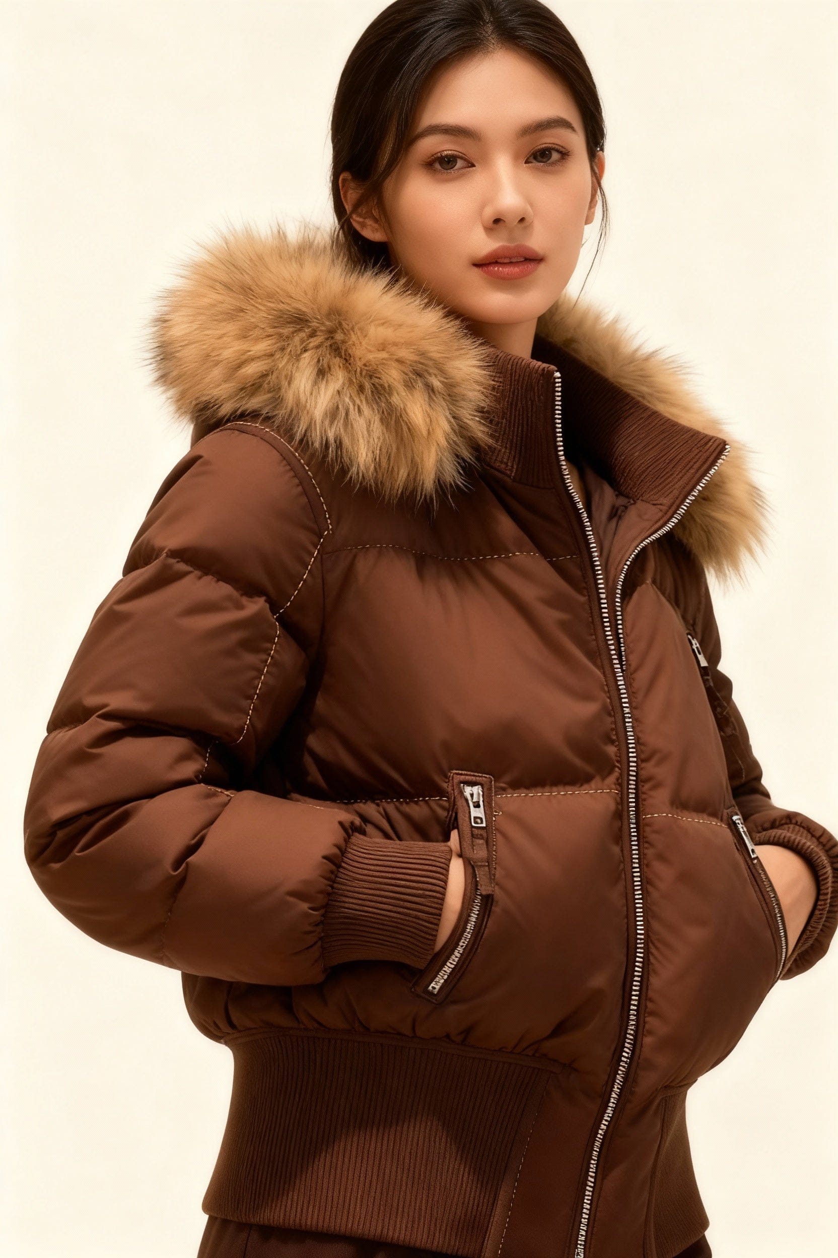 Luxeraum.de Puffer Jackets Braun / S Winterjacke – Urbane Silhouette - Abnehmbarer Kapuze – Damen