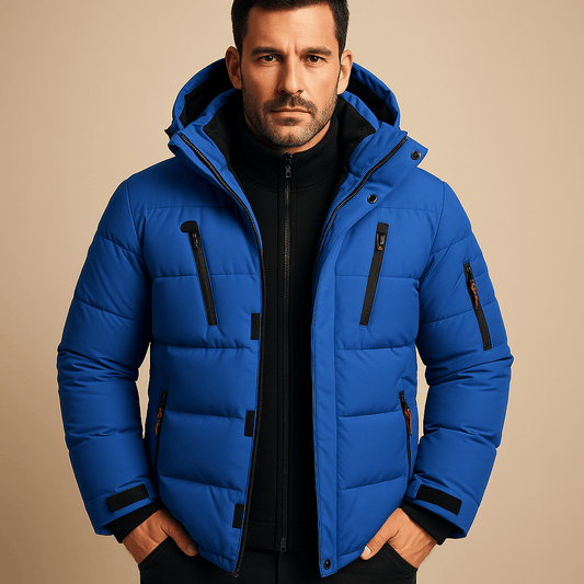 Luxeraum.de Parkas Blau / S Winterjacke – wärmende Materialmischung – durchgehender Reißverschluss – Herren