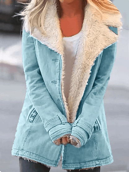 Luxeraum.de Blau / S Wintermantel Damen mit Lammfellfutter – warm & hochwertig