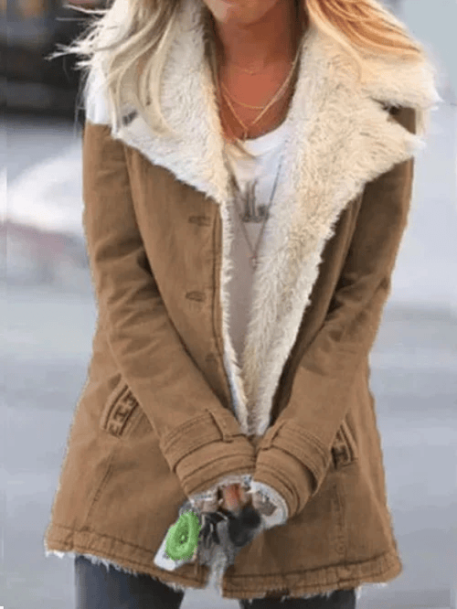 Luxeraum.de Khaki / S Wintermantel Damen mit Lammfellfutter – warm & hochwertig