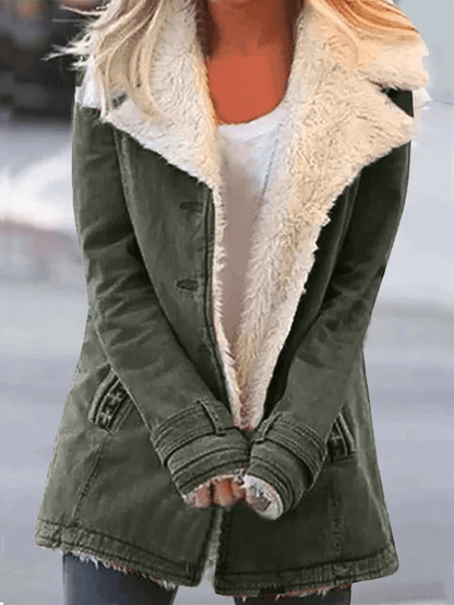 Luxeraum.de Olivgrün / S Wintermantel Damen mit Lammfellfutter – warm & hochwertig