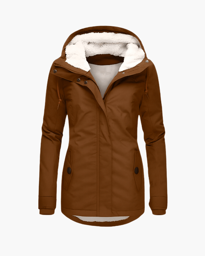 Luxeraum.de Jackets Braun / S Wintermantel Damen warm mit Kapuze und weichem Fleecefutter