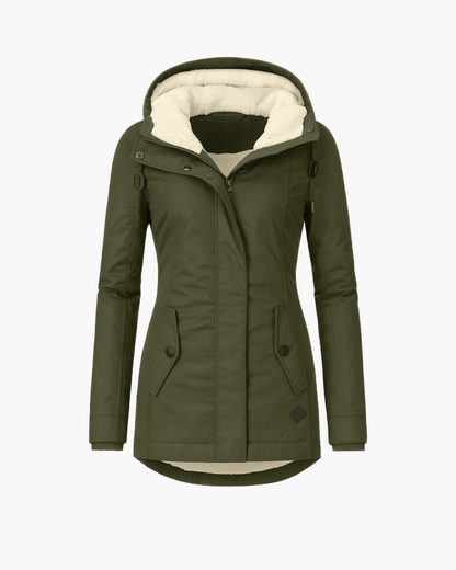 Luxeraum.de Jackets Grün / S Wintermantel Damen warm mit Kapuze und weichem Fleecefutter