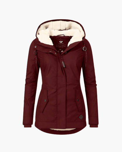 Luxeraum.de Jackets Rot / S Wintermantel Damen warm mit Kapuze und weichem Fleecefutter