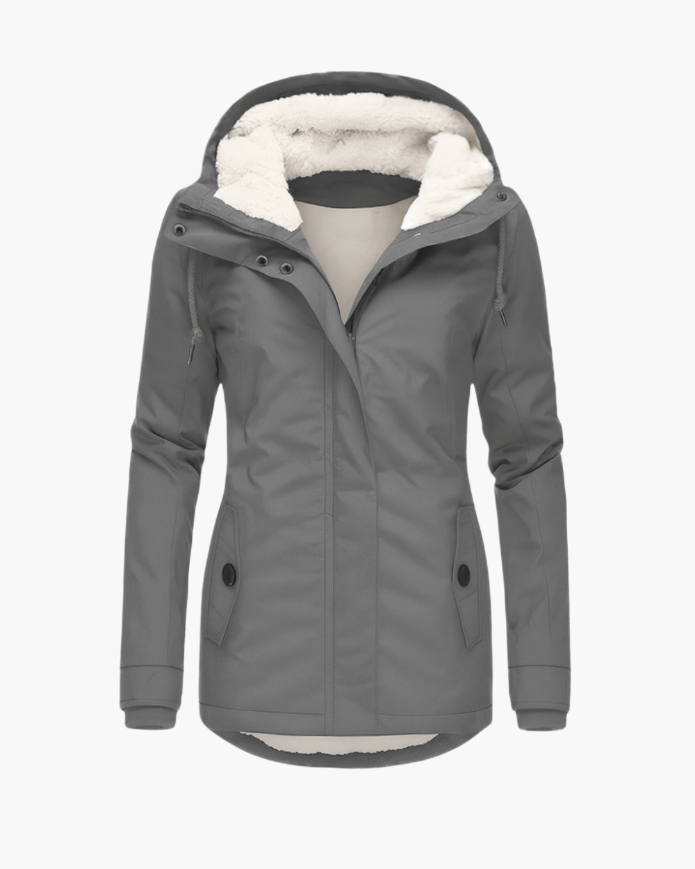 Luxeraum.de Jackets Grau / S Wintermantel Damen warm mit Kapuze und weichem Fleecefutter