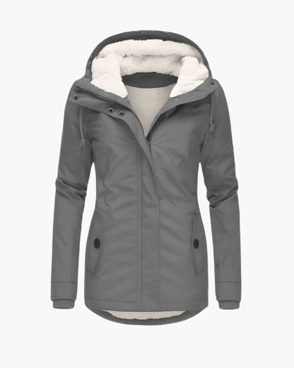 Luxeraum.de Jackets Grau / S Wintermantel Damen warm mit Kapuze und weichem Fleecefutter