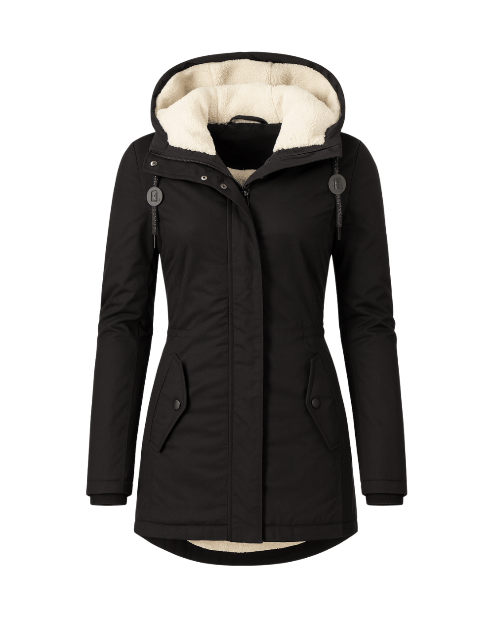 Luxeraum.de Jackets Schwarz / S Wintermantel Damen warm mit Kapuze und weichem Fleecefutter
