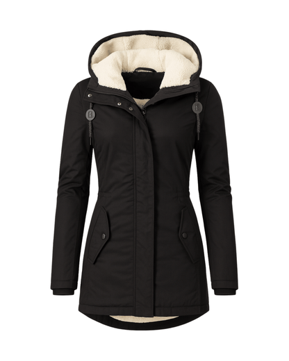Luxeraum.de Jackets Schwarz / S Wintermantel Damen warm mit Kapuze und weichem Fleecefutter