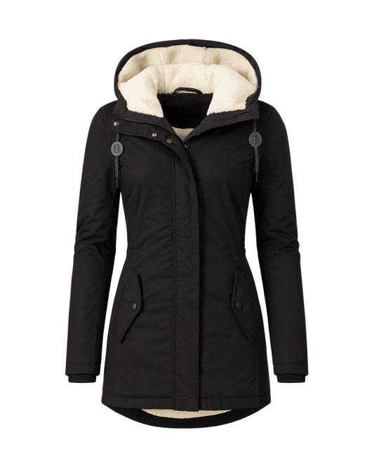 Luxeraum.de Jackets Schwarz / S Wintermantel Damen warm mit Kapuze und weichem Fleecefutter