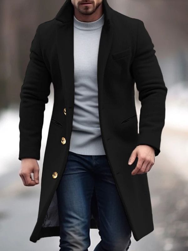 Luxeraum.de Overcoats Schwarz / XS Wintermantel – Wärmende Materialmischung – Knopfverschluss & Taschen – Herren