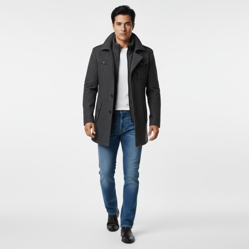 Luxeraum.de Coats & Jackets Wintermantel – Wollmischung – einreihiger Schnitt mit Revers – Herren